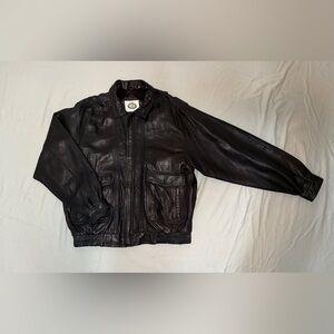 Vintage Harbour Club Genuine Leather Bomber Jacket Black Made in Korea Men’s